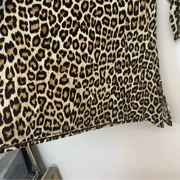Chicos 0 Top Shirt US  Small Brown Animal Print  Tunic Boat Neck 3/4 Sleeve Work - Picture 4 of 13